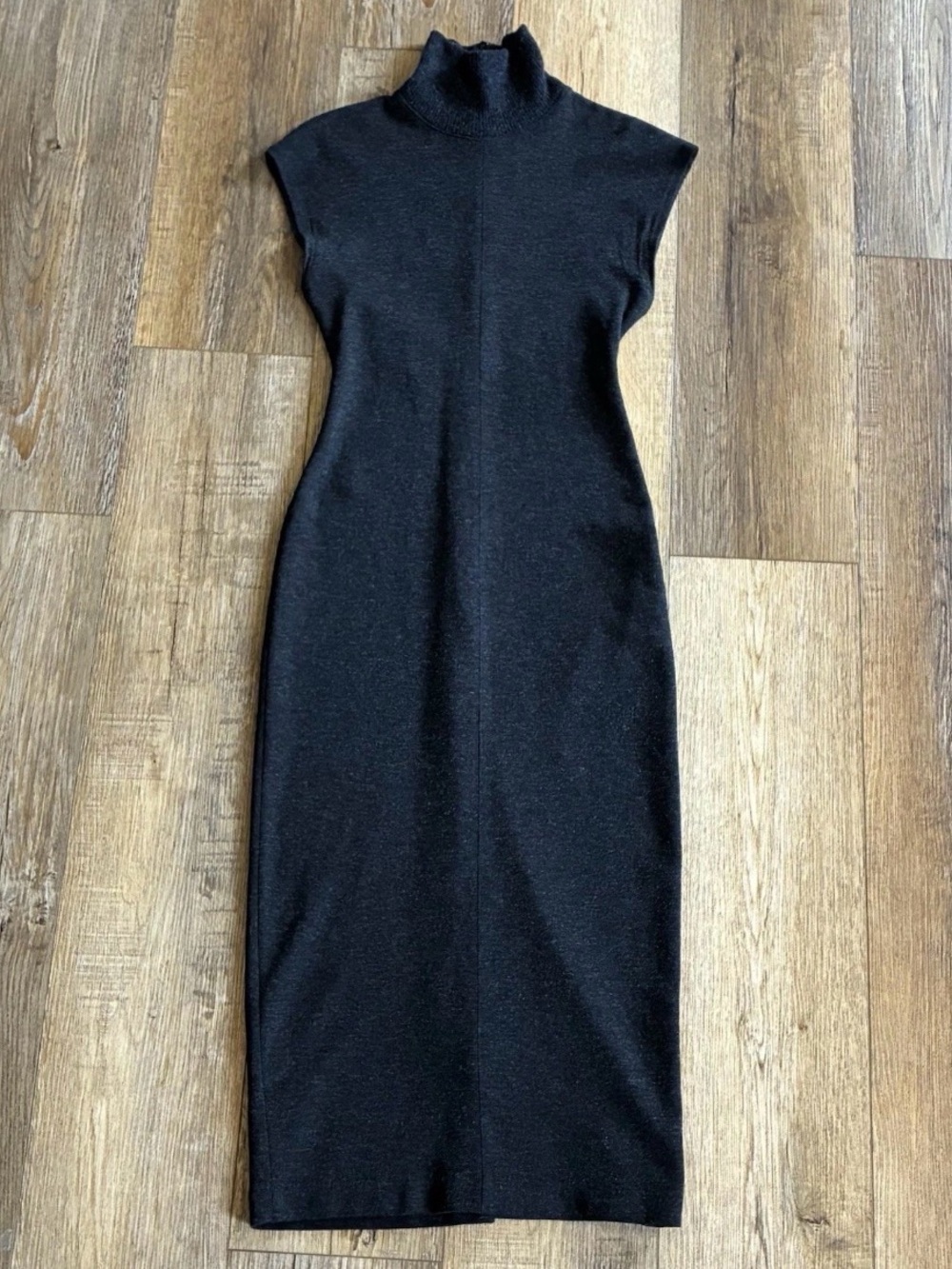 Theory High Neck Sleeveless Double Knit Bodycon Midi Dress Charcoal Gray XS (P)